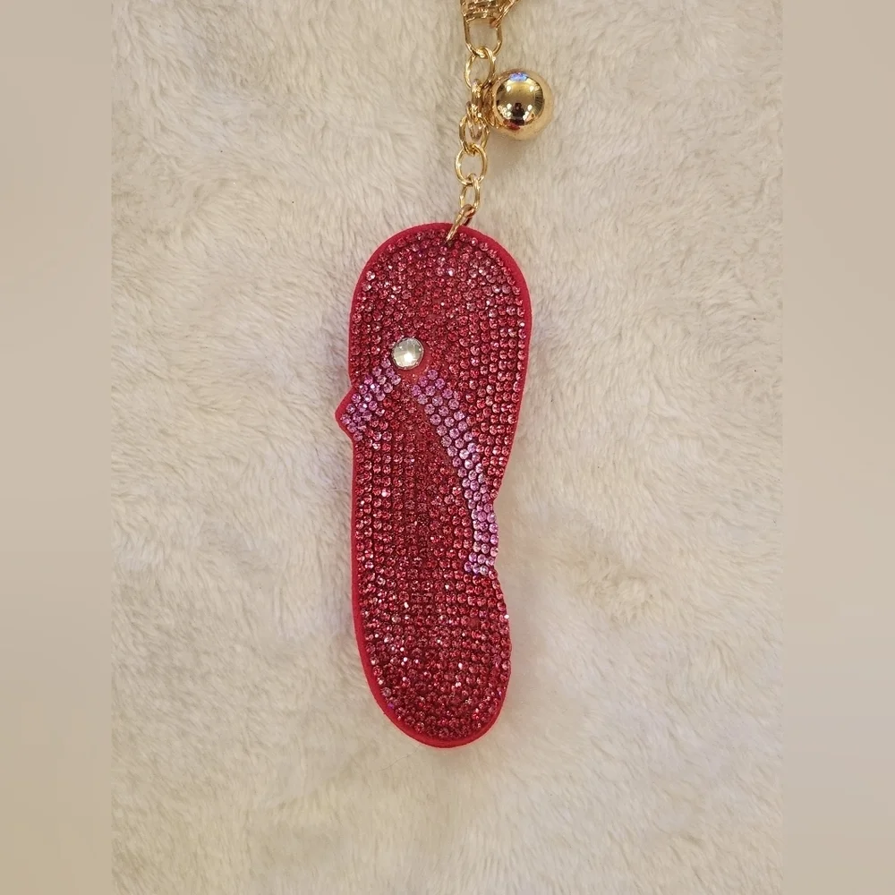 Red Rhinestone Flip Flop Keychain Bag Charm